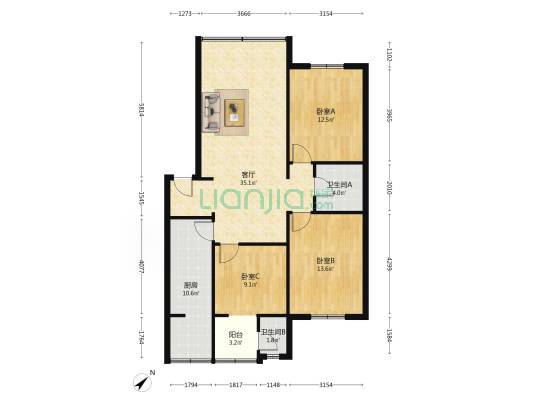 万春路276号院 3室1厅2卫 105平方