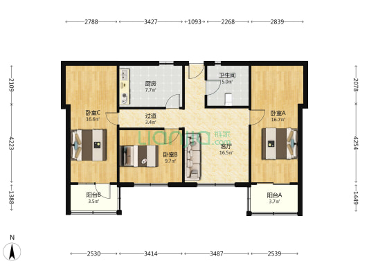 湖东小区1号院 3室1厅1卫 86平方