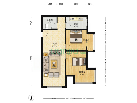 东南向的户型，采光好，户型好，视野好-户型图
