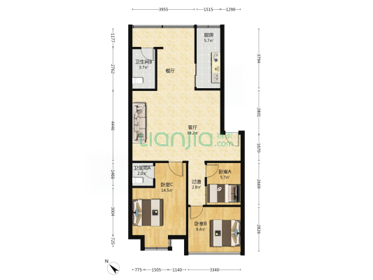 东安二组 3室1厅2卫 97平方
