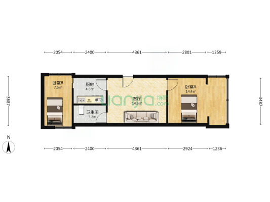 澄江街3号 2室1厅1卫 41平方