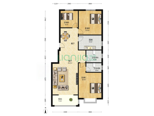 田园牧歌 3室1厅2卫 138平方