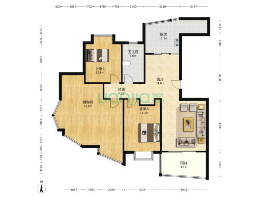 紫金豪园 2室1厅1卫 152平方