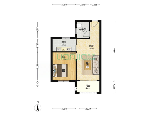 紫境东苑 1室1厅1卫 63平方