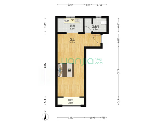 樱花北街17号院 1室0厅1卫 57平方