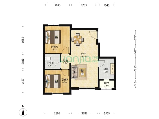 金驹家园F区 2室1厅1卫 81平方