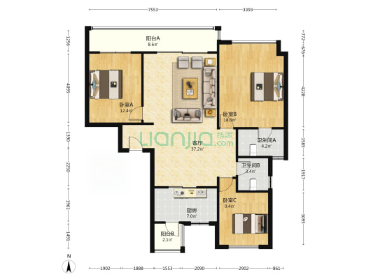 中车共享城境苑 3室1厅2卫 139平方