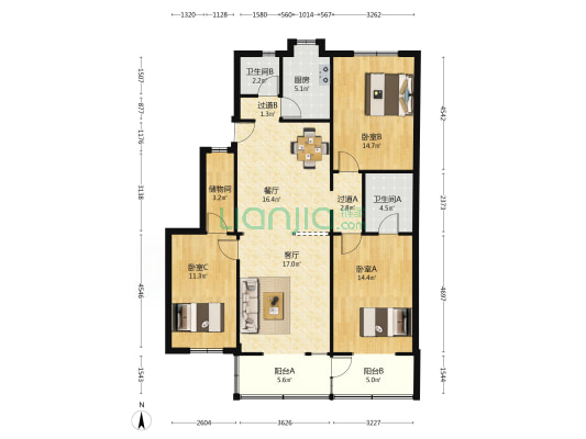 下陈家湖 3室2厅2卫 134平方