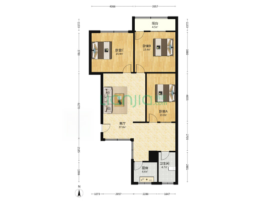 旧财政局宿舍 3室1厅1卫 114平方
