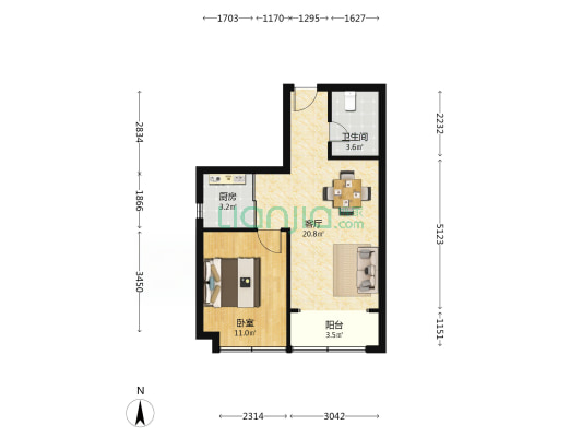 晶峰･晓园 1室1厅1卫 58平方
