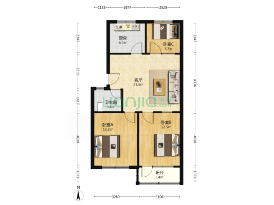 胡家村商住楼 3室1厅1卫 79平方