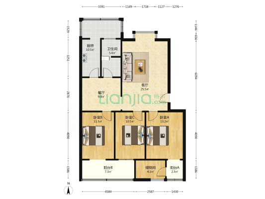 此房单价低廉，楼层中上采光充足，物业费不足挂齿.-户型图