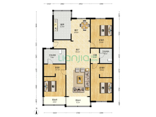 浮山湾花园 3室2厅2卫 159平方