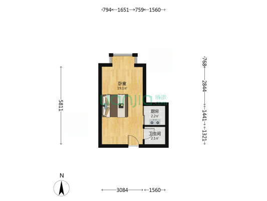华阳路 西丁双塔片区 天保郦景电梯房一居-户型图
