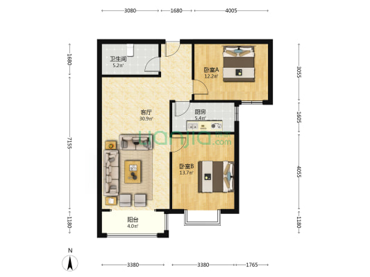 全南向大两居 业主诚心卖 配 合度高 小区临德信公园-户型图