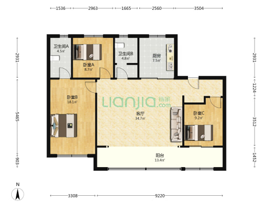 中南林樾 3室1厅2卫 133平方