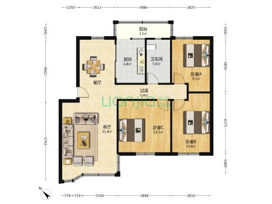 供电所商住楼 3室1厅1卫 105平方
