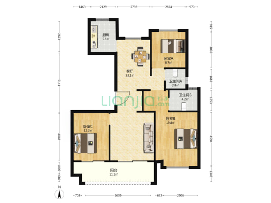 融信海亮华府西区 3室1厅2卫 125平方