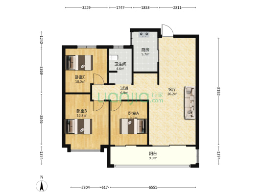 华安城御辰园 3室1厅1卫 106平方
