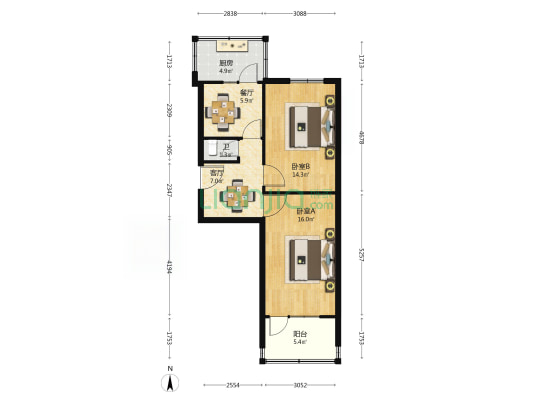 建设路50号 2室2厅1卫 64平方