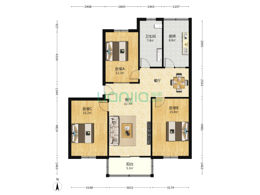 新建街3号院 3室1厅1卫 118平方