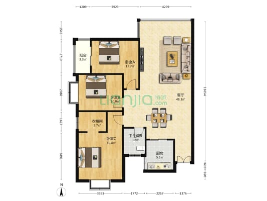 紫薇嘉园 3室1厅1卫 128平方