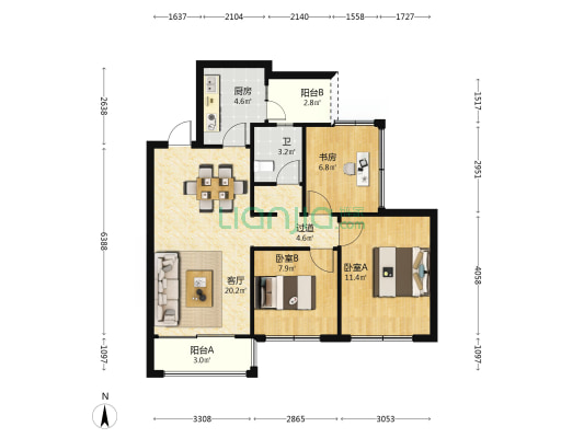 祥云樾府 3室1厅1卫 88平方
