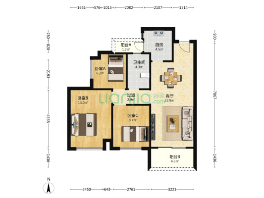 旭辉恒基·都会森林 3室1厅1卫 86平方