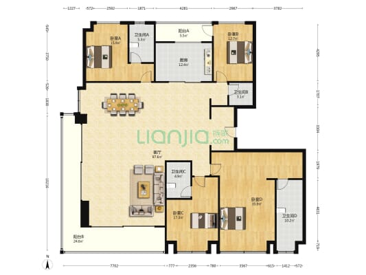 招商蛇口江山境 4室1厅4卫 282平方