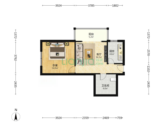 阳光雅居 1室1厅1卫 65平方