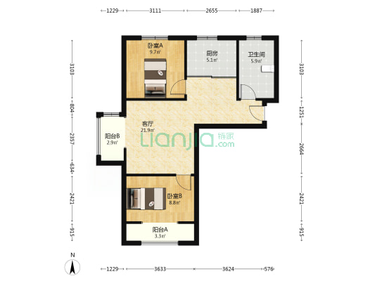 西南北三面采光 精装自住 交通方便 房本满二-户型图