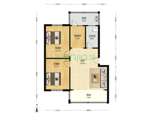 洒水车队家属院 2室1厅1卫 82平方