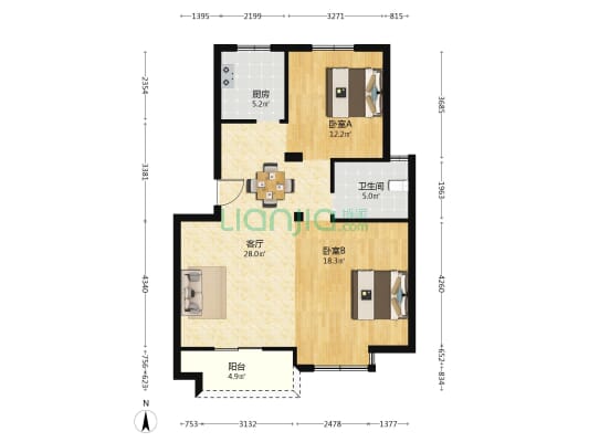 鄞江佳苑 2室1厅1卫 87平方
