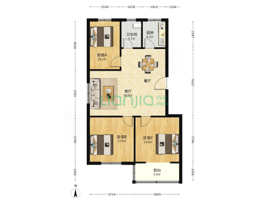 里仁居 3室1厅1卫 105平方