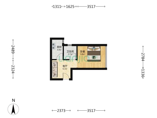 尚都后鸟巢 1室1厅1卫 37平方