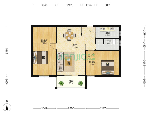 中南新苑西区 2室1厅1卫 96平方