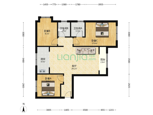 此房中间楼层，采光视野好，配套设施齐全 交通便利。-户型图