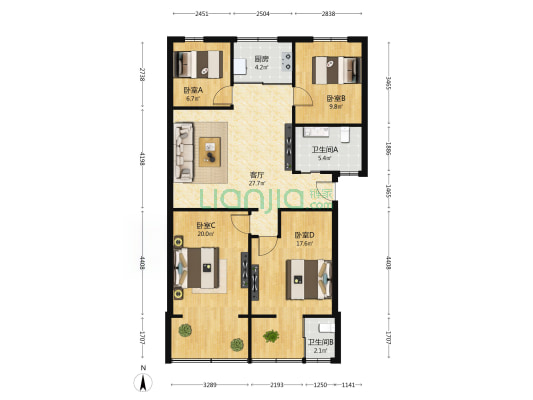 长堎商贸城 4室1厅2卫 110平方