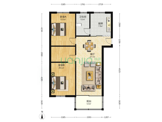 开发新村A区 2室1厅1卫 94平方