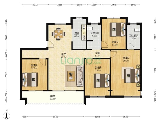 凤凰郡尚苑 4室1厅2卫 144平方