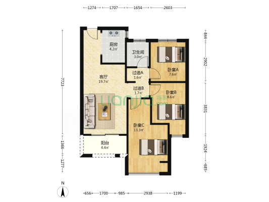 润城东方·绿博福苑 3室1厅1卫 88平方