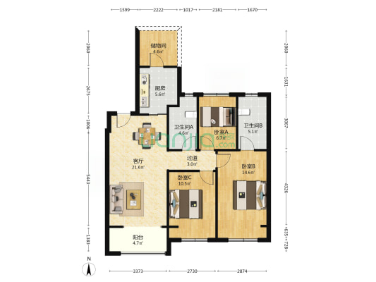乐云庭 3室1厅2卫 105平方