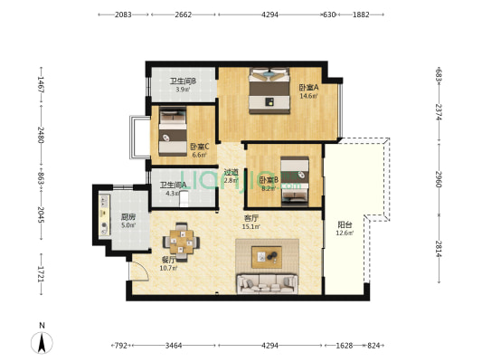 绿地东海岸三期海悦豪苑 3室2厅2卫 109平方