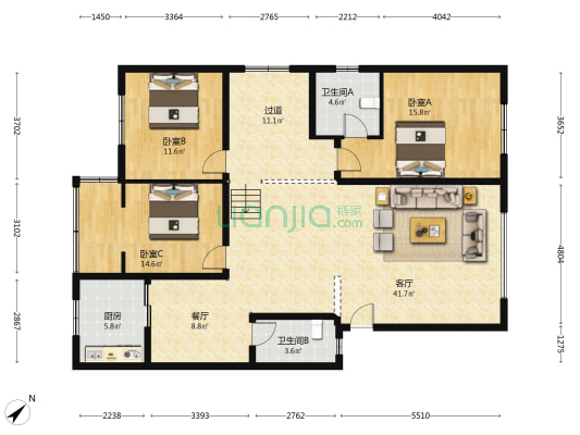 静馨苑公寓 3室2厅2卫 149平方