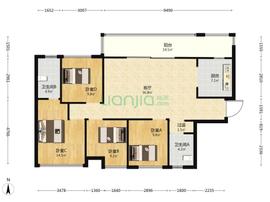 中天吾乡 4室1厅2卫 131平方