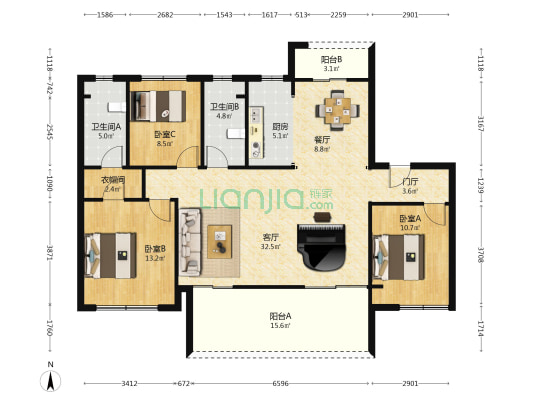 金晓咏荷 3室2厅2卫 128平方