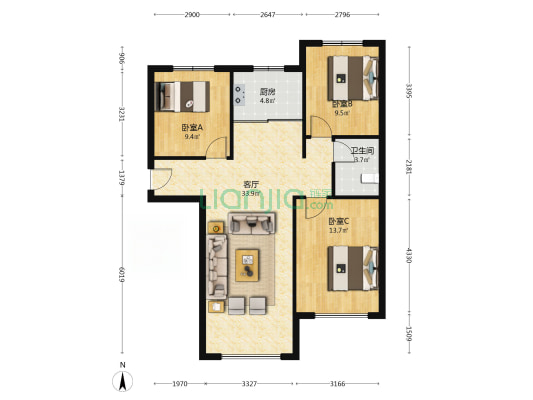 房本满二。业主诚心出售，精装修，-户型图