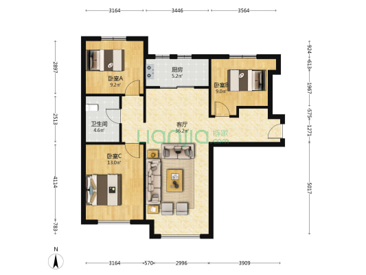 鸿坤 精装大F 中楼层 满五年唯一 无抵押-户型图