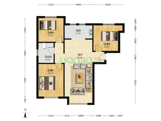 南北向的户型，采光好，户型好，视野好-户型图