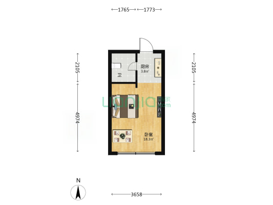东线1号 1室0厅1卫 38平方